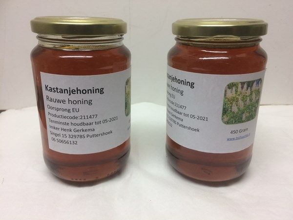 Nederlandse Kastanjehoning  500  100% honing, Koud geslingerd en ongemengd Zoals de natuur het bedoeld heeft.