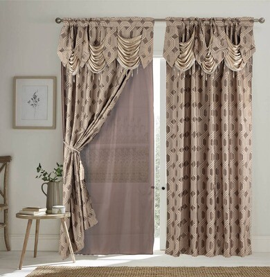 Luxury Window Curtain 2 Panel Set with Attached Valance Ragad Collection 