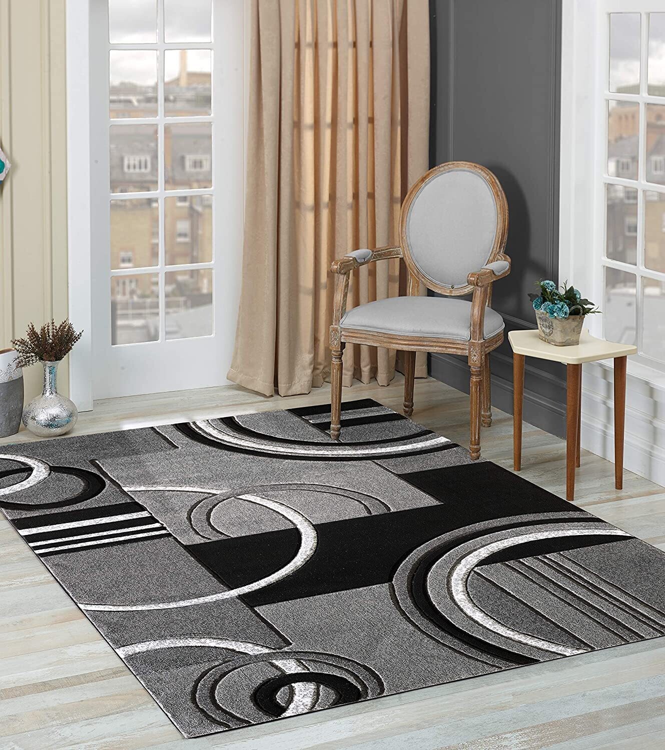 Platinum Collection Swirls Black Light Grey Rug  Carpet Living Room Dining Accent (4937)