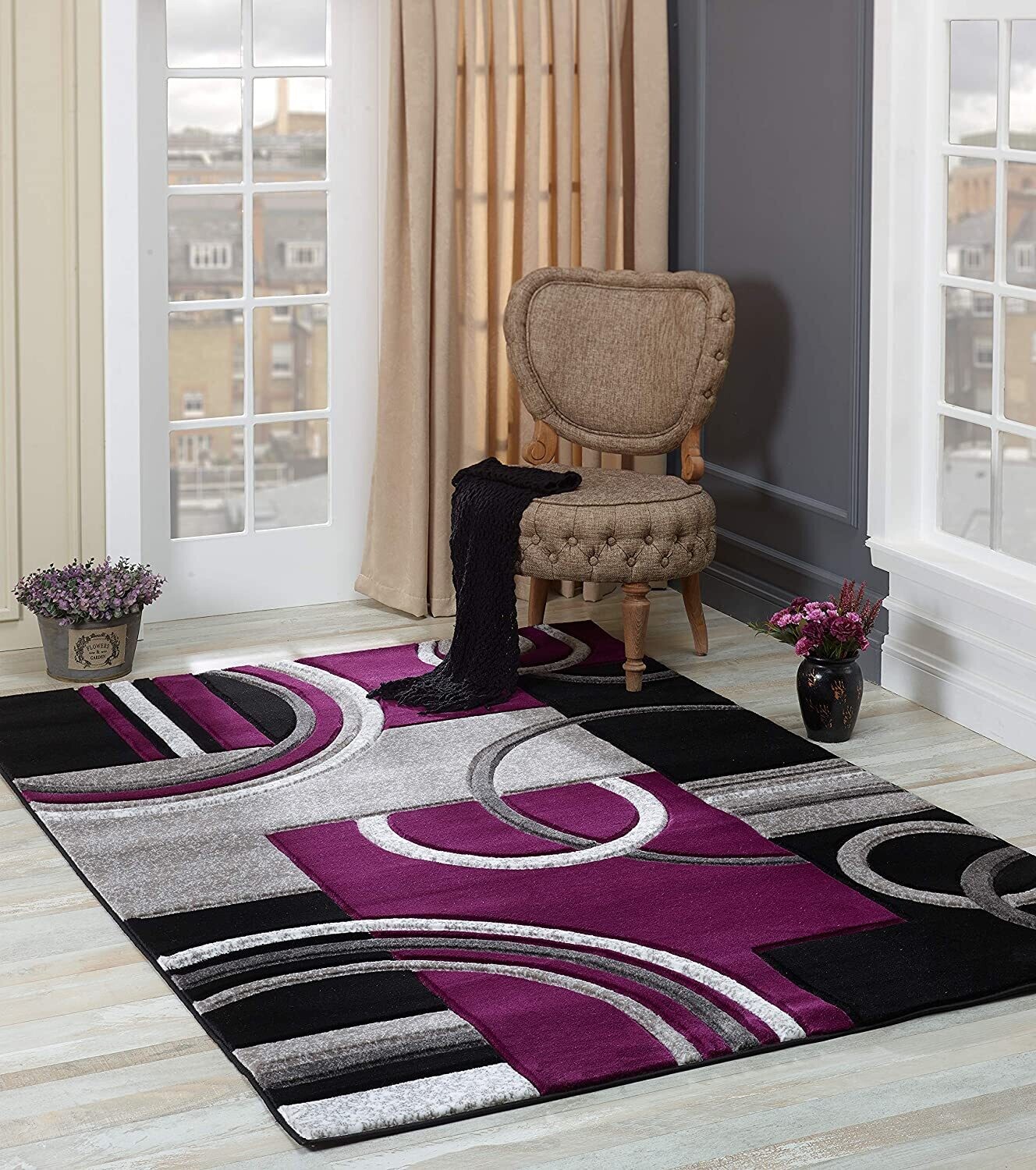 Platinum Collection Swirls Purple Light Grey Rug Carpet Living Room Dining Accent (4937)