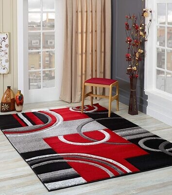 Platinum Collection Swirls Black Red Rug Carpet Living Room Dining Accent (4937)