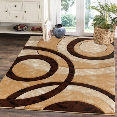 Platinum Collection Circular Brown Rug Carpet Living Room Dining Accent (6607)