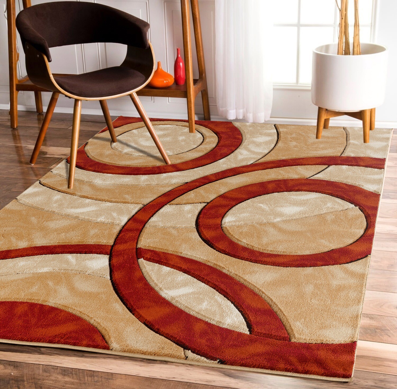 Platinum Collection Circular Dark Red Rug Carpet Living Room Dining Accent (6607)