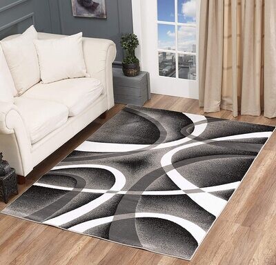 Sevilla Collection Swirls Black Light Grey Rug Carpet Bedroom Living Room Accent (4816)