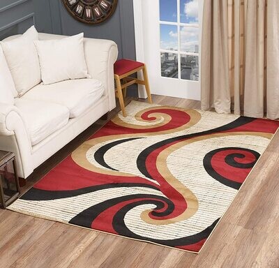 Sevilla Collection Swirls Modern Red Beige Rug Carpet Bedroom Living Room Accent (4817)