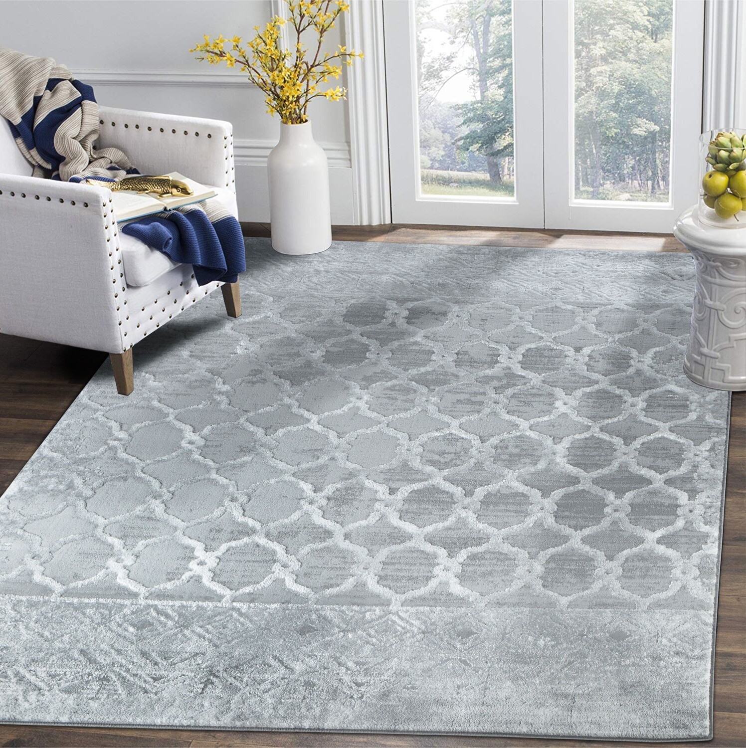 Glory Rugs Modern Abstract Trellis Area Rug Grey Rugs for Home Office Bedroom and Living Room