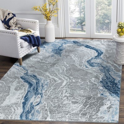 Glory Rugs Modern Abstract Area Rug Grey Navy Rugs for Home Office Bedroom and Living Room