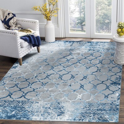 Glory Rugs Modern Abstract Trellis Area Rug Grey Navy Rugs for Home Office Bedroom and Living Room