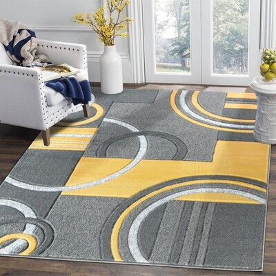 Platinum Collection Swirls Yellow Grey Rug Carpet Living Room Dining Accent (4937)
