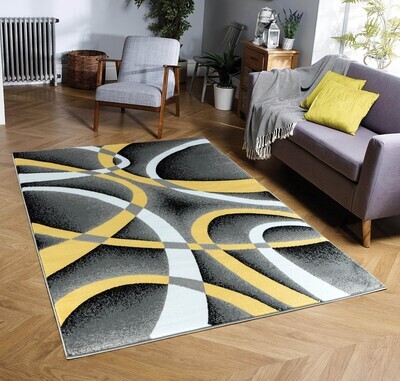 Sevilla Collection Swirls Yellow Rug Carpet Bedroom Living Room Accent (4816)