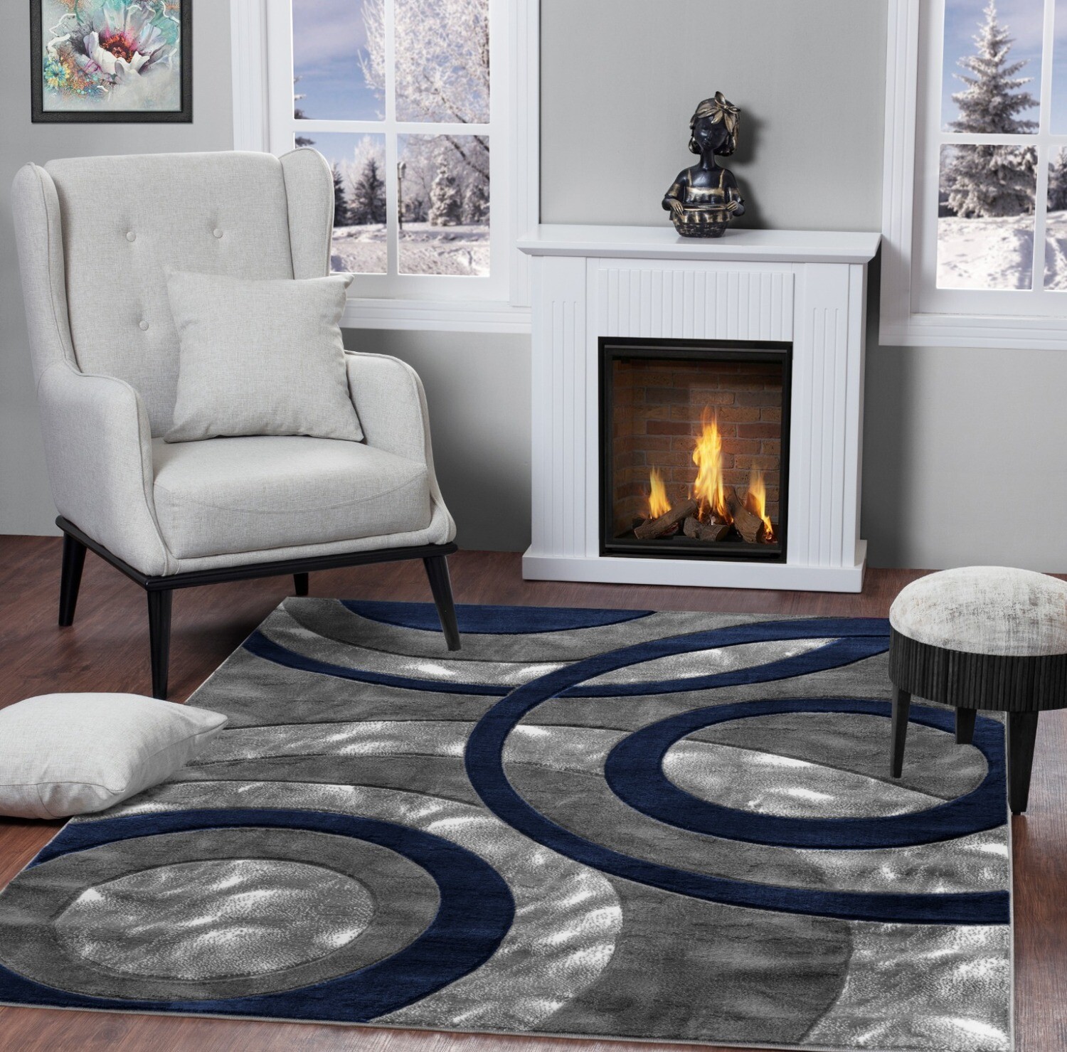 Platinum Collection Circular Purple Rug Carpet Living Room Dining Accent (6607)