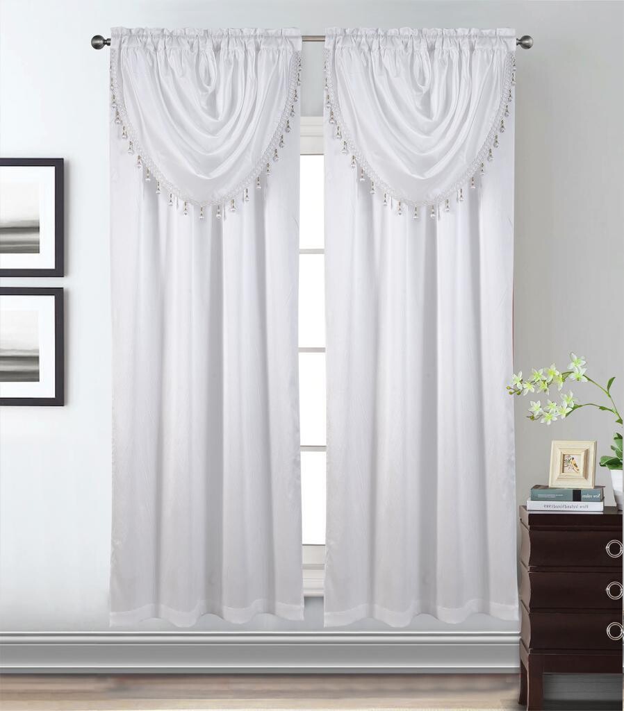 GLORY RUGS Window Panel with Attached Valance Curtain Bedroom Living Room Dining 42"X84" White