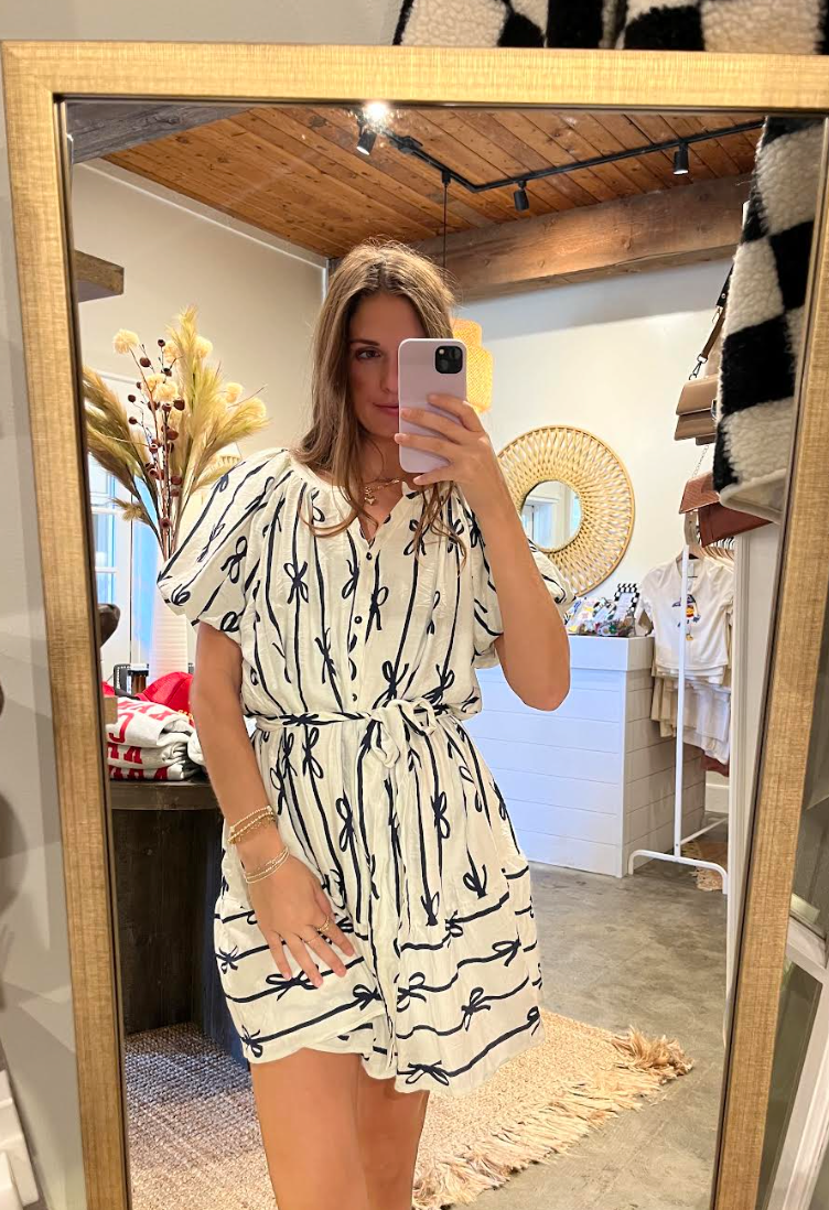 Bow Print Button Up Dress