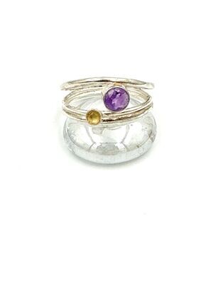 Amethyst and Citrine 3 wire ring