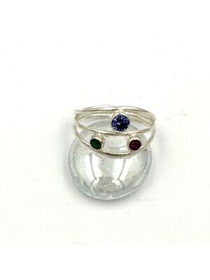 Iolite, Green Onyx and Garnet 3 wire ring