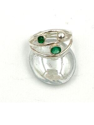 Green Onyx and Silver accent 3 wire ring
