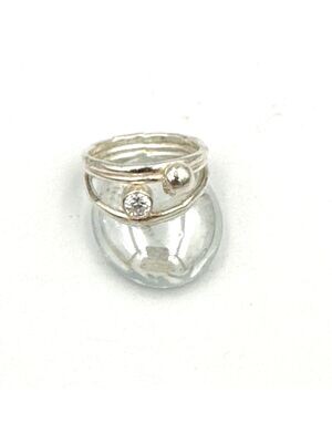 Cubic Zirconia and silver accent 3 wire ring