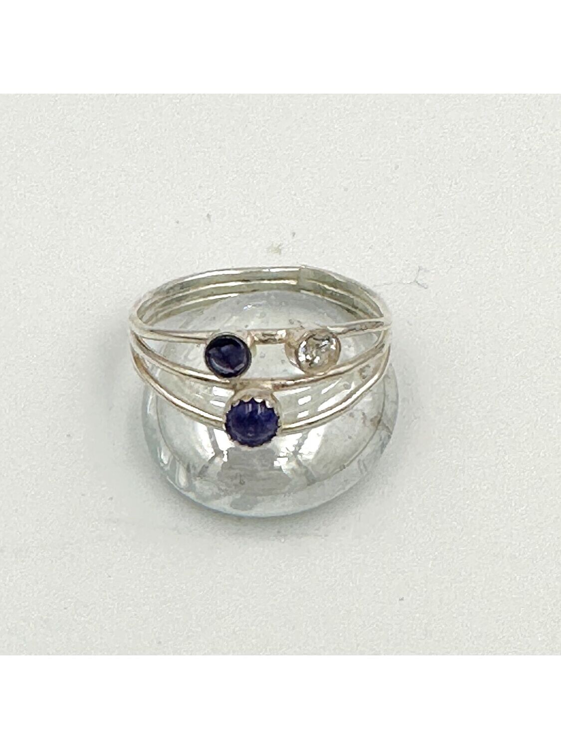 Iolite and Cubic Zirconia 3 wire ring