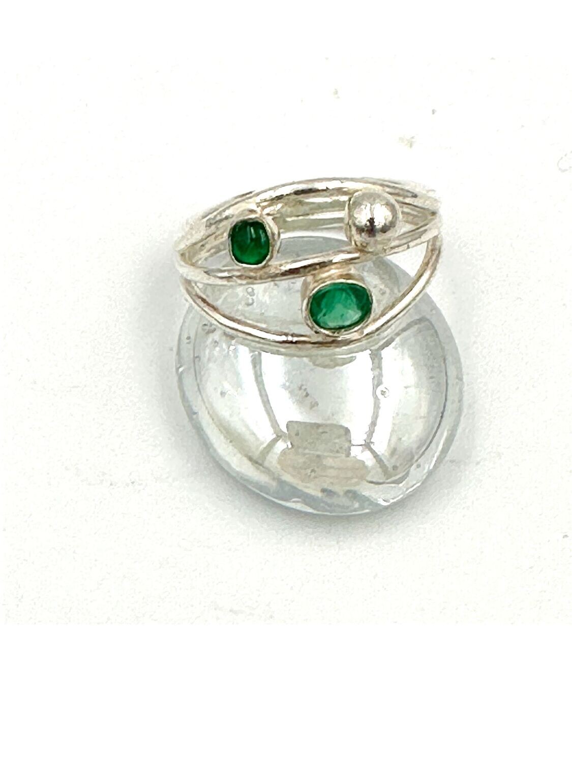 Green Onyx and Cubic Zirconia 3 wire ring