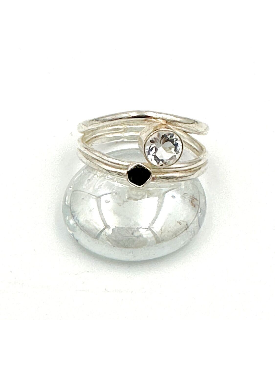Black Spinel and Cubic Zirconia 3 wire ring