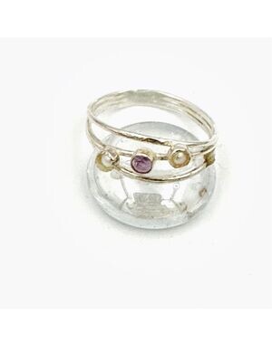 Amethyst and Pearl 3 wire ring