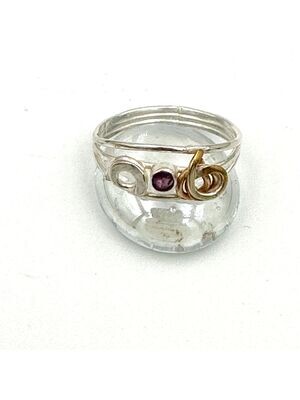 Amethyst 3 wire ring with gold filled and silver accents