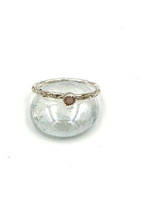 Narrow hammered ring with Pink Opal
