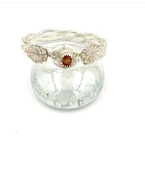 Pink Opal twist ring with leaf detail