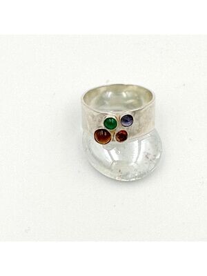 Wide ring set with Citrine, Amethyst, Carnelian and Green Onyx