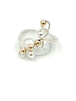 3 wire curl ring with gold filled and silver balls