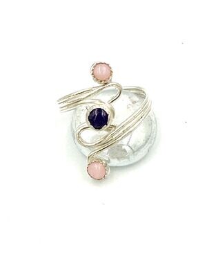 Amethyst and Pink Opal curl ring