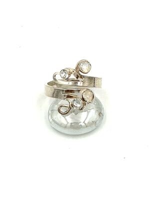 Curl ring set with topaz and rainbow moonstone