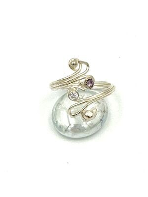 3 wire curl ring with cubic zirconia