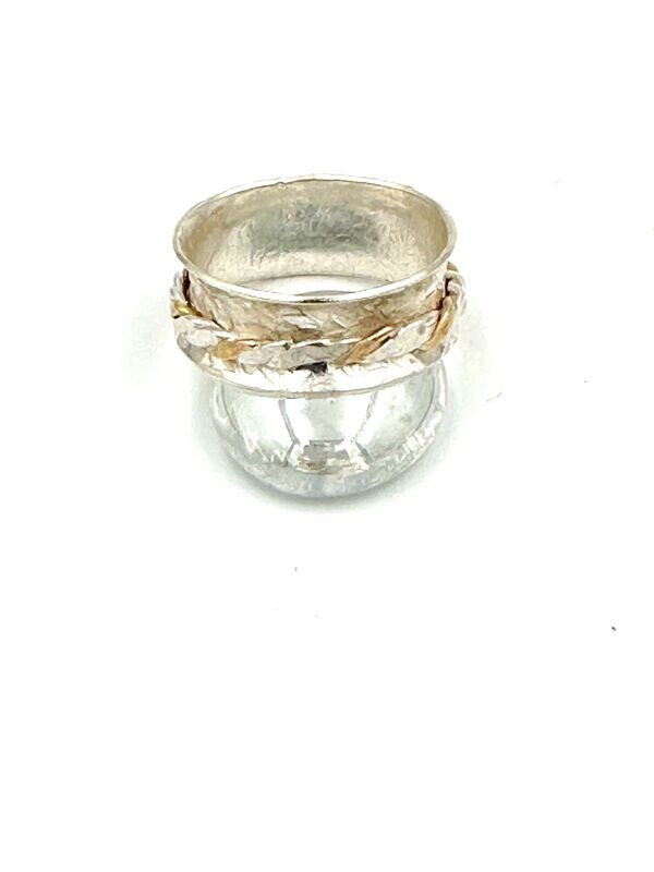 Silver spinner ring with gold filled twisted outer ring