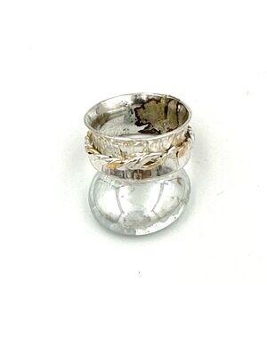 Silver spinner ring with silver and gold filled twisted outer ring