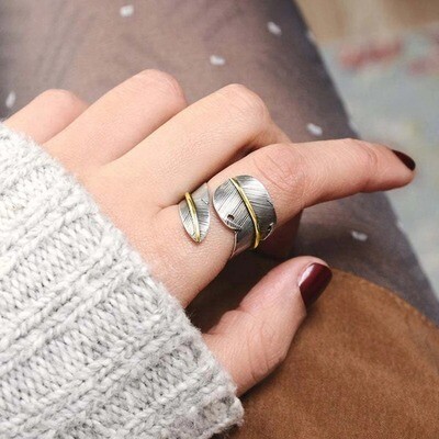 Feather Rings For Women Boho Adjustable Antique Rings Anillos Joyas De Plata