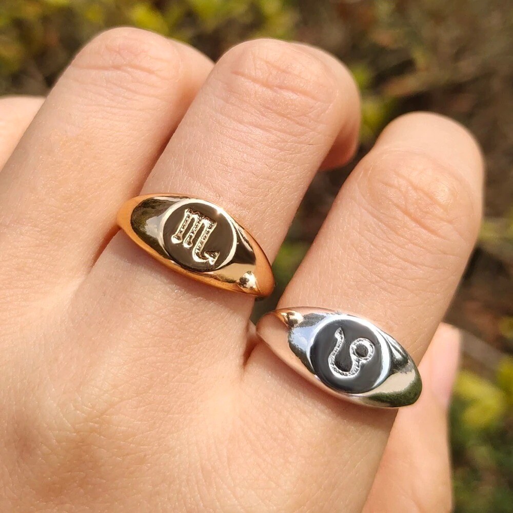 Minimalist 12 Constellation Rings for Women Zodiac Sign Cute Ring Stainless Steel Finger Accessorise Personality Jewelry Gifts