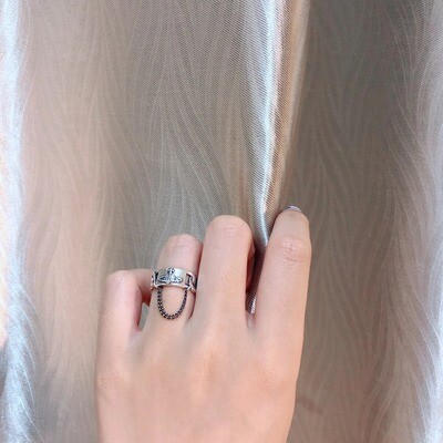 2021 Retro Saturn Chain Ring Planet Rings Silver Color Braided Chain Personality Adjustable Opening Finger Ring