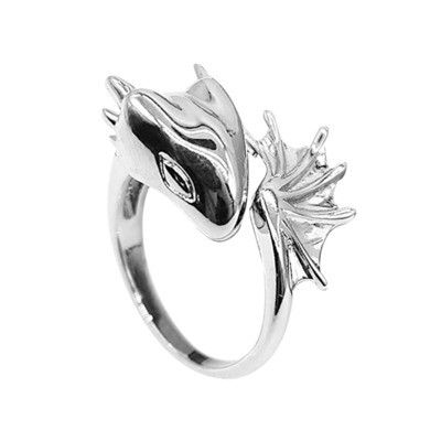 Hand Painted Enamel Glaze Gilded Black Knight Dragon Ring Woman Adjustable Marine Life Ring Trend Couple Jewelry Decoration