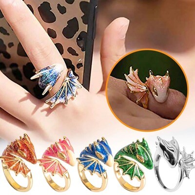 Hand Painted Enamel Glaze Gilded Black Knight Dragon Ring Woman Adjustable Marine Life Ring Trend Couple Jewelry Decoration