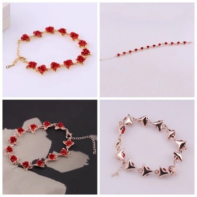 22cm Rose Gold Color Link Chain Romantic Bracelet With Red Enamel Rose Jewelry Valentine Gift For Lover