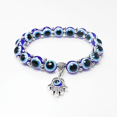 1PC Silver Color Blue Evil Eye Hamsa Hand Fatima Palm Bracelets for Women Beads Chain Vintage Jewelry Female Gifts