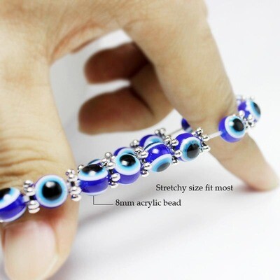 1PC Silver Color Blue Evil Eye Hamsa Hand Fatima Palm Bracelets for Women Beads Chain Vintage Jewelry Female Gifts