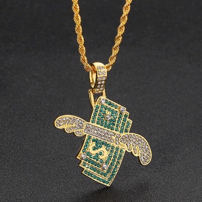 New Money Cubic Zircon Iced Out Chain Flying Cash Hip Hop Jewelry Pendant Necklace For Men Women Gifts