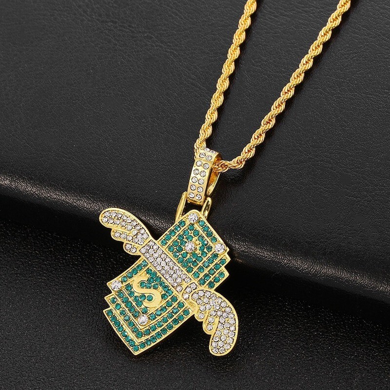 New Money Cubic Zircon Iced Out Chain Flying Cash Hip Hop Jewelry Pendant Necklace For Men Women Gifts