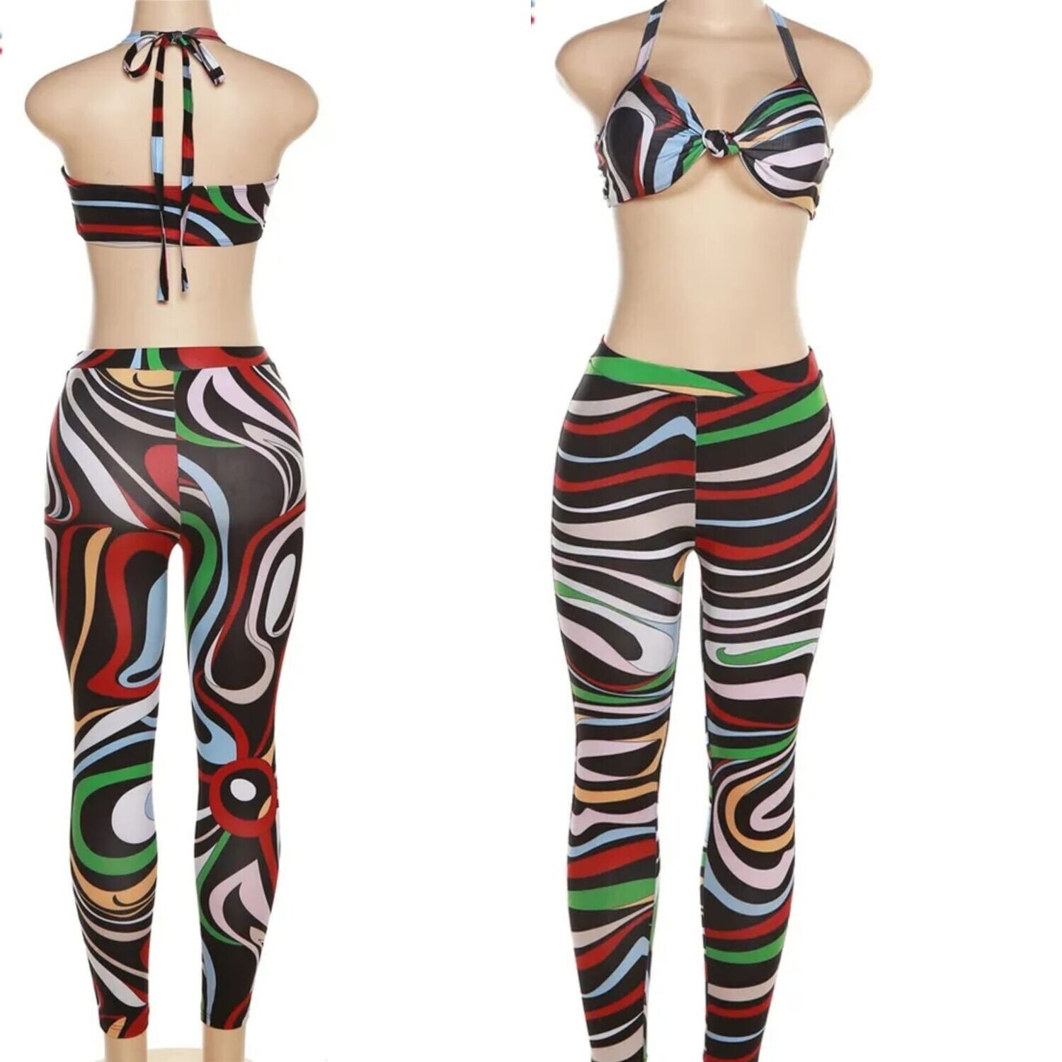 Backless Wrap Matching Top&Leggings Two Piece  Set