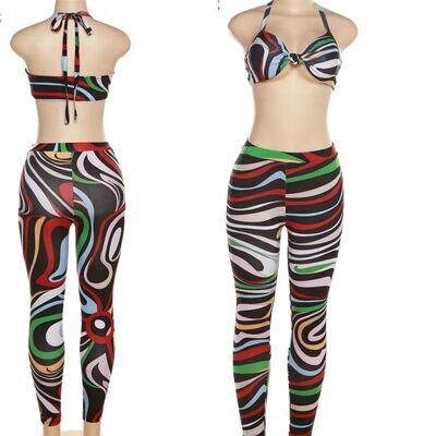 Backless Wrap Matching Top&Leggings Two Piece  Set