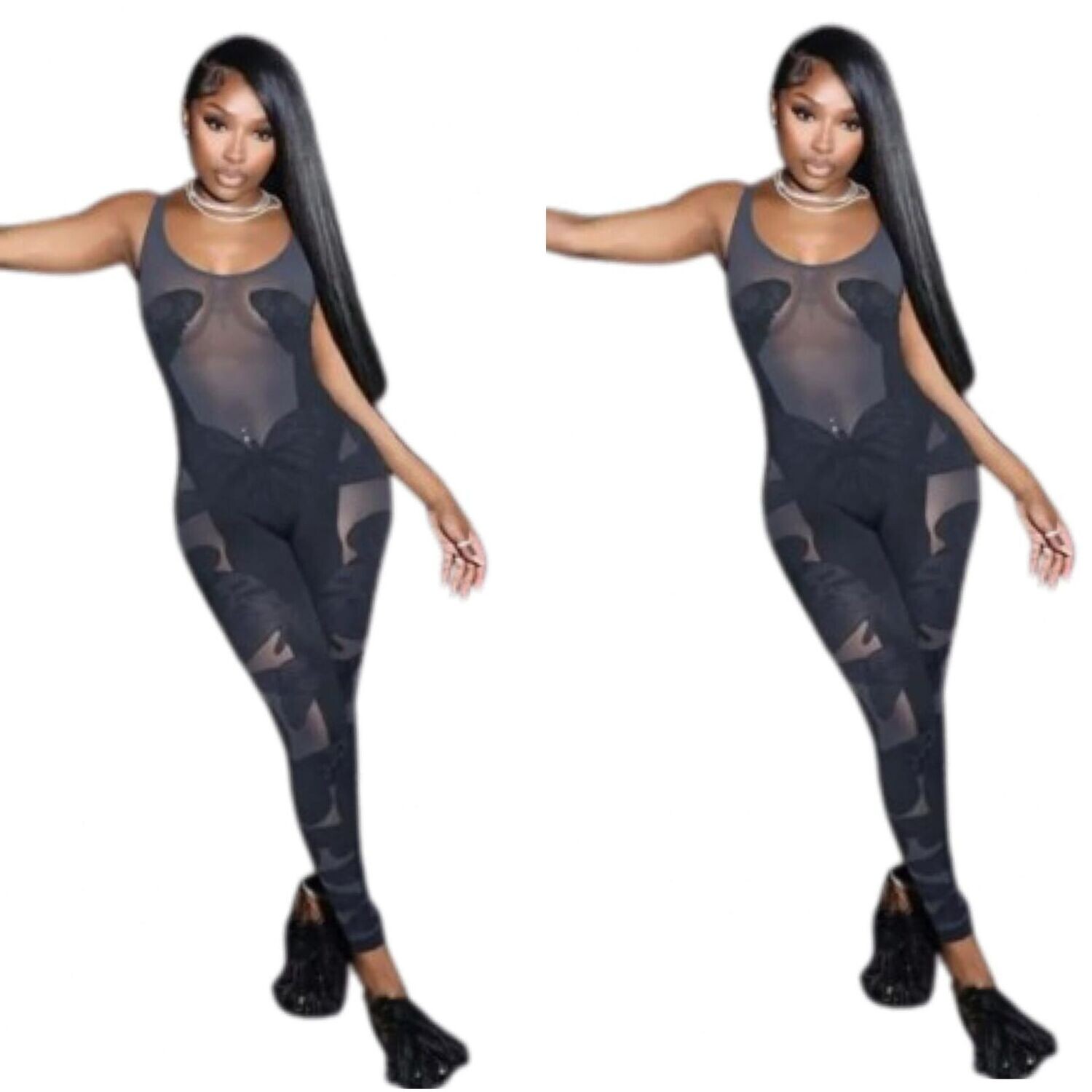 Mesh Butterfly Pattern Jumpsuit