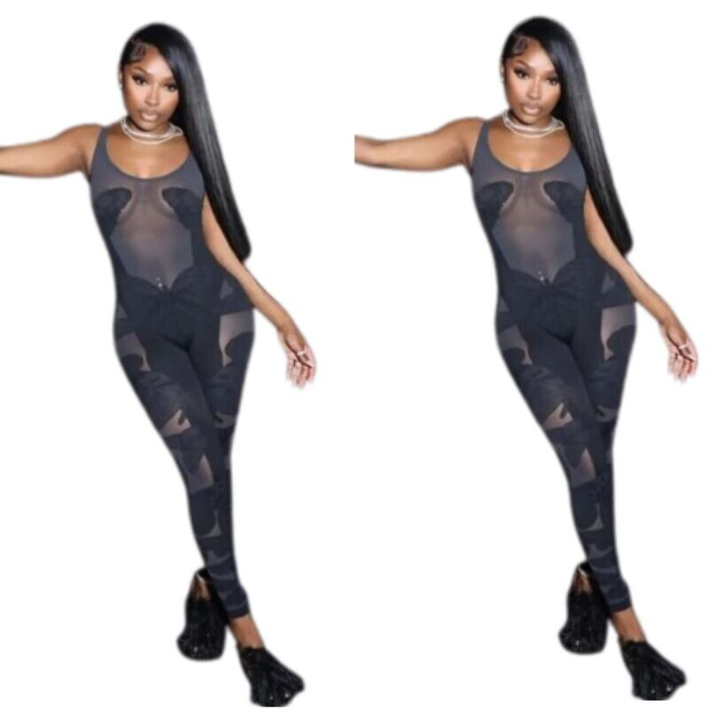 Mesh Butterfly Pattern Jumpsuit