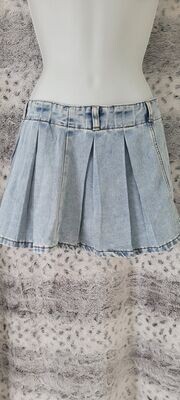 High Waist Pleated Denim Skirt
